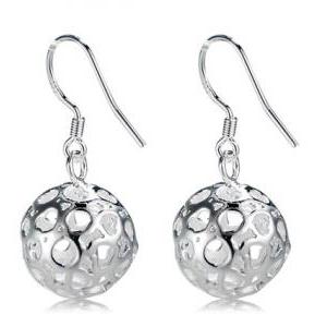 Hollow Out Ball Style 925 Silver Plated Earrings