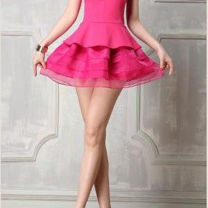 Women Bright Color Sleeveless Mini Dress