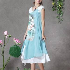 Women Flower Short Sleeve Long Dress