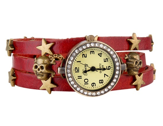 Red/black 2colors skull with heart watch