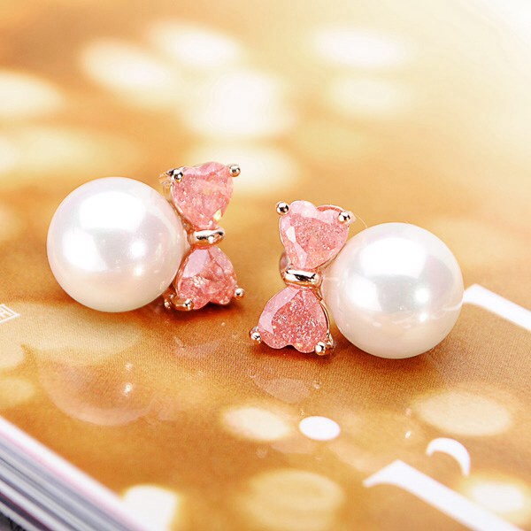 Pink Bowknot Pearl Earring
